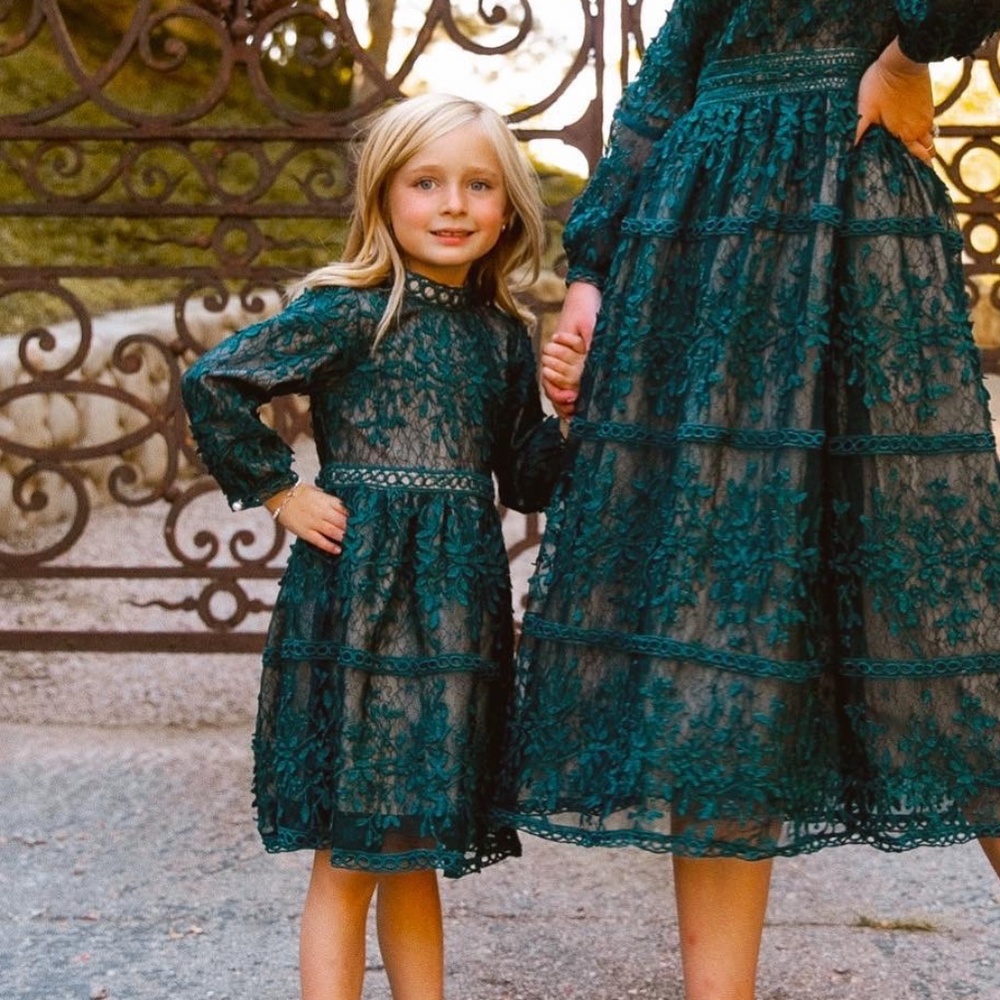 Ivy City Co Teal Lace Kids Dress